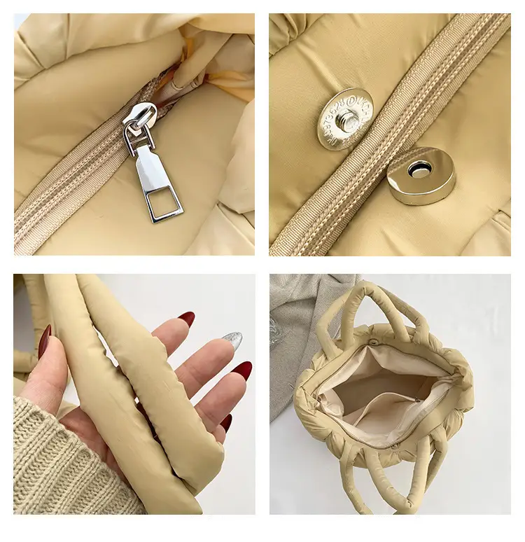 Beige Puffy Women's Large Tote Bag Luggage — feature 10