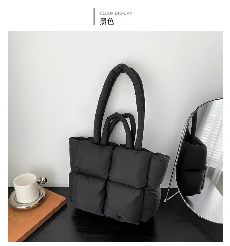 Beige Puffy Women's Large Tote Bag Luggage — feature 11