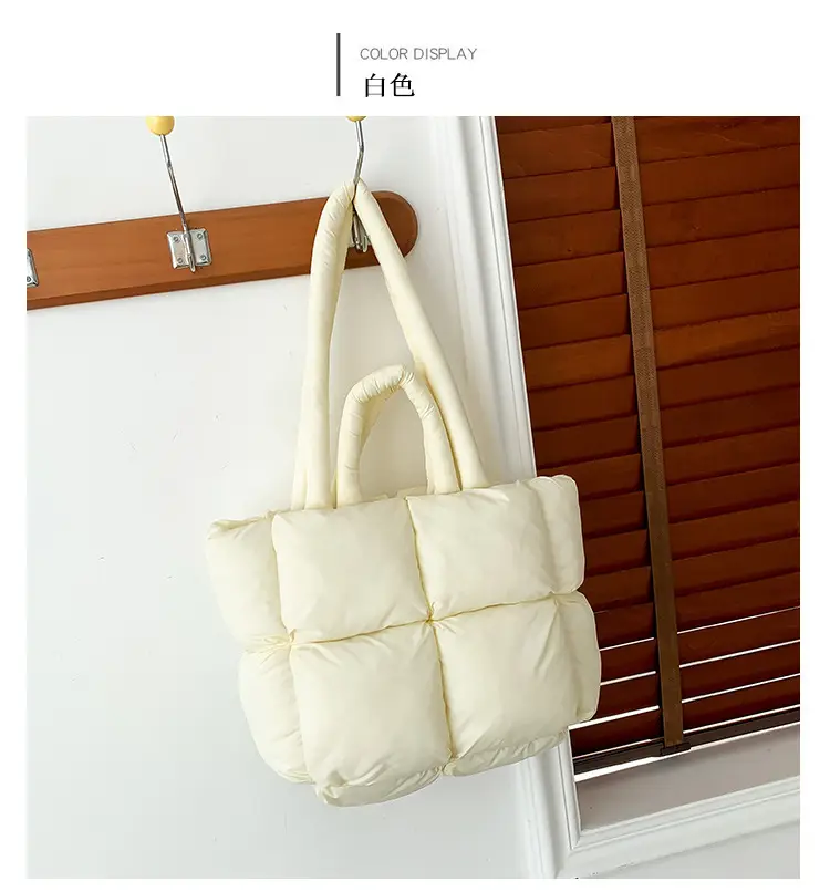 Beige Puffy Women's Large Tote Bag Luggage — feature 12