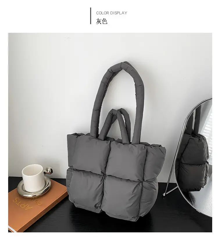 Beige Puffy Women's Large Tote Bag Luggage — feature 13