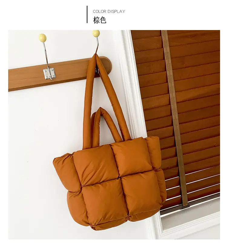 Beige Puffy Women's Large Tote Bag Luggage — feature 14