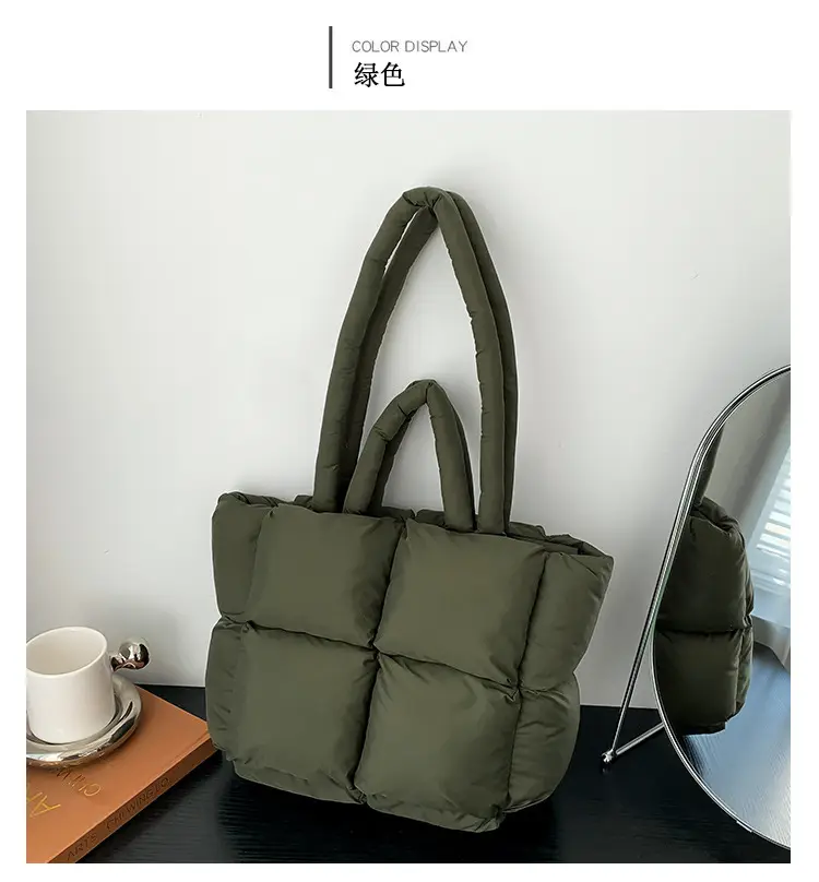Beige Puffy Women's Large Tote Bag Luggage — feature 15