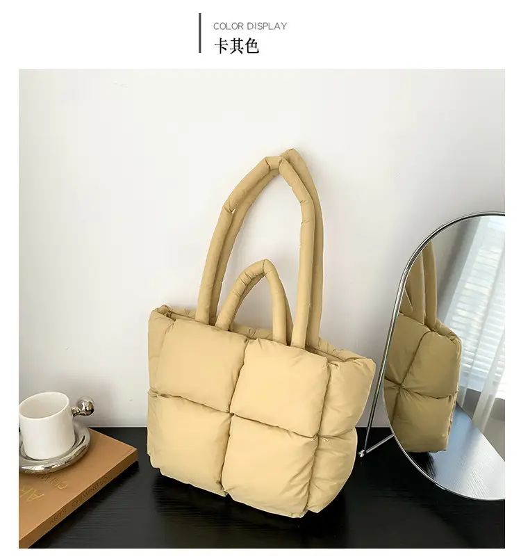 Beige Puffy Women's Large Tote Bag Luggage — feature 17