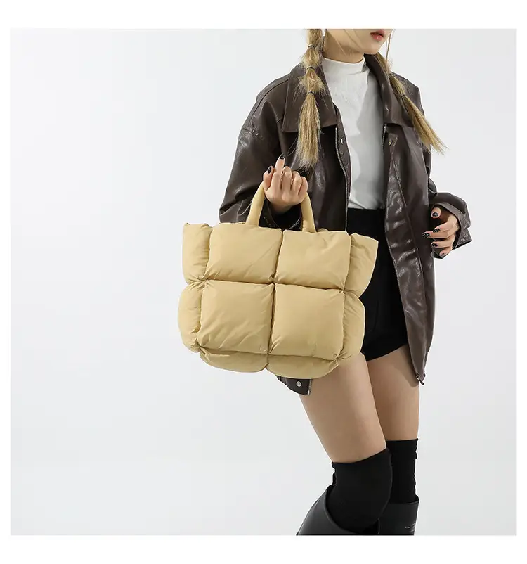 Beige Puffy Women's Large Tote Bag Luggage — feature 23