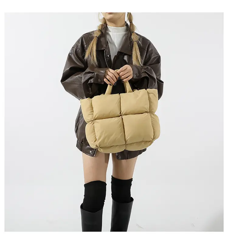 Beige Puffy Women's Large Tote Bag Luggage — feature 24