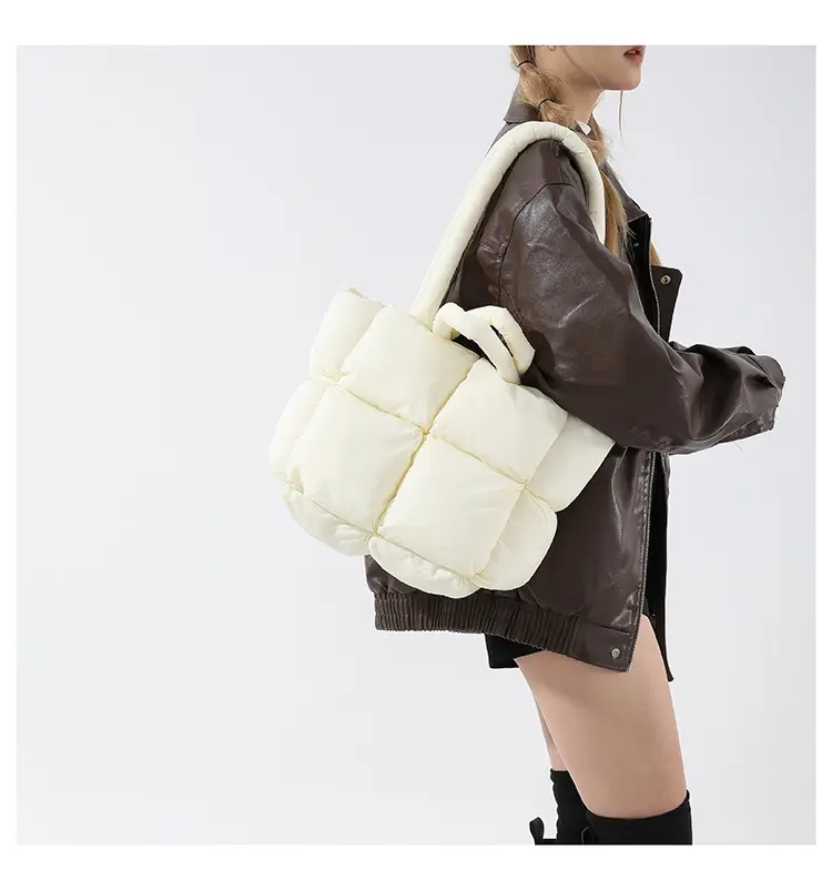 Beige Puffy Women's Large Tote Bag Luggage — feature 25