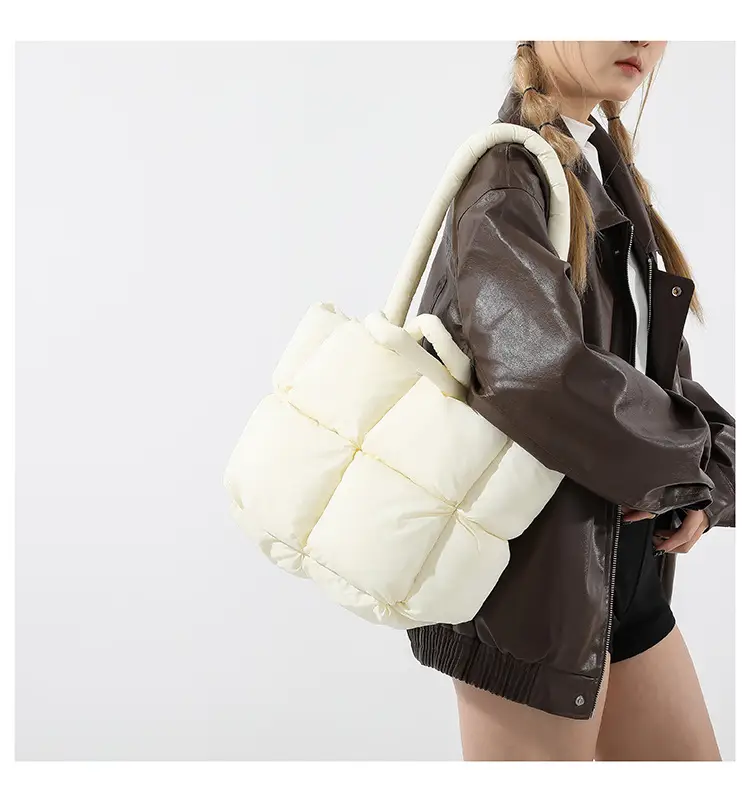 Beige Puffy Women's Large Tote Bag Luggage — feature 26