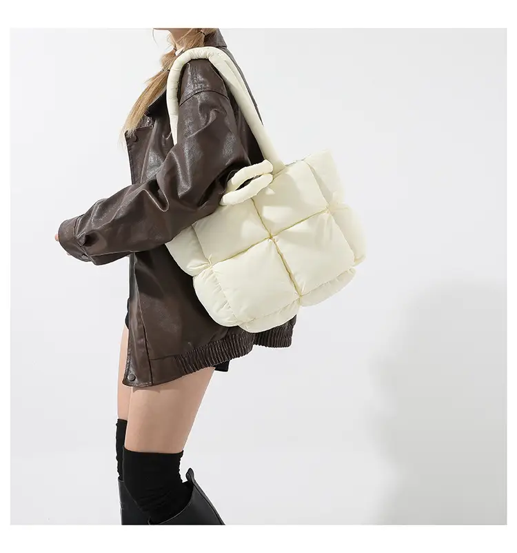 Beige Puffy Women's Large Tote Bag Luggage — feature 27