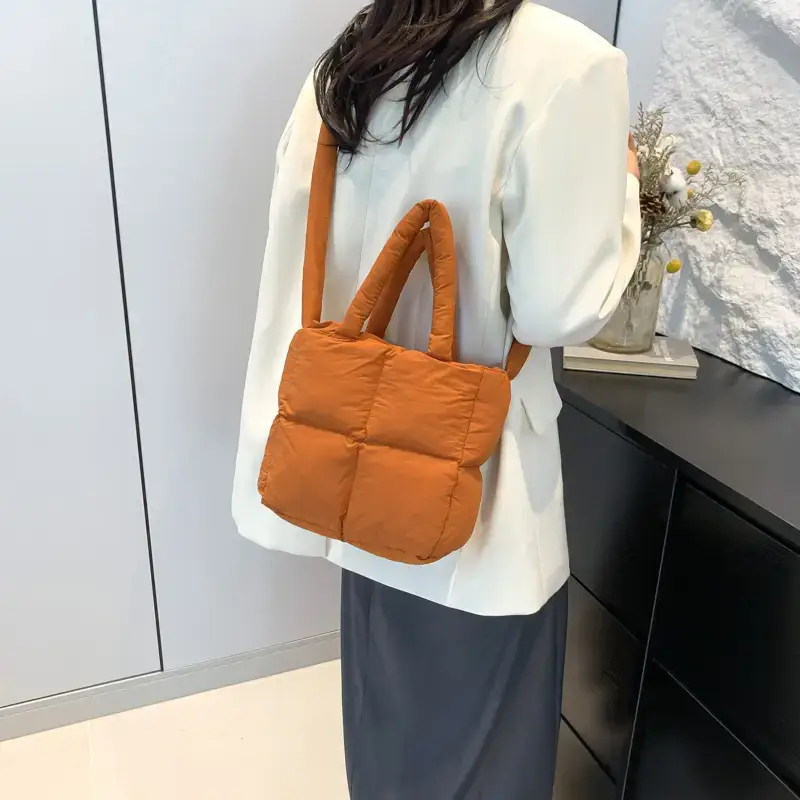 Korean Style Square Cotton Filled Crossbody Bag for Women