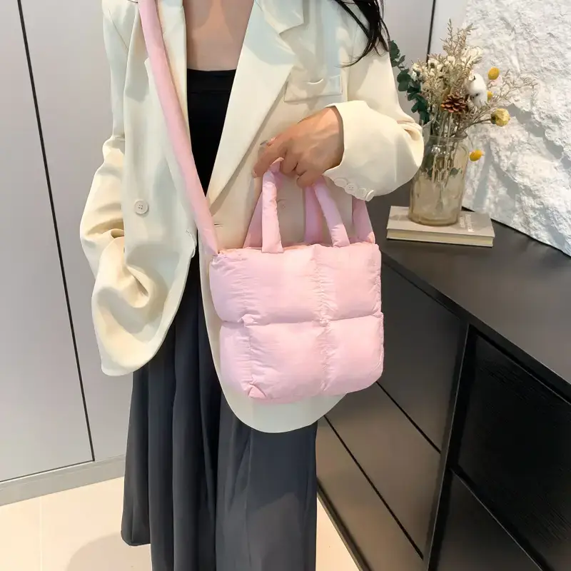 Korean Style Square Cotton Filled Crossbody Bag for Women