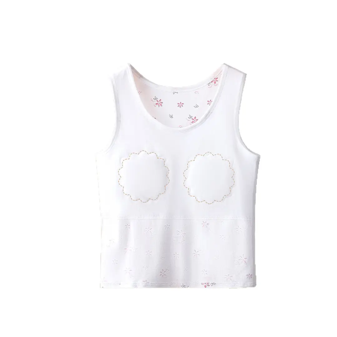 Elderly Women's Pure Cotton Vest, Anti-Bump, Large Size, with Breast Pads, Bra-Free, Mother and Grandma's Bottoming Shirt, Can Be Worn Outside in Summer
