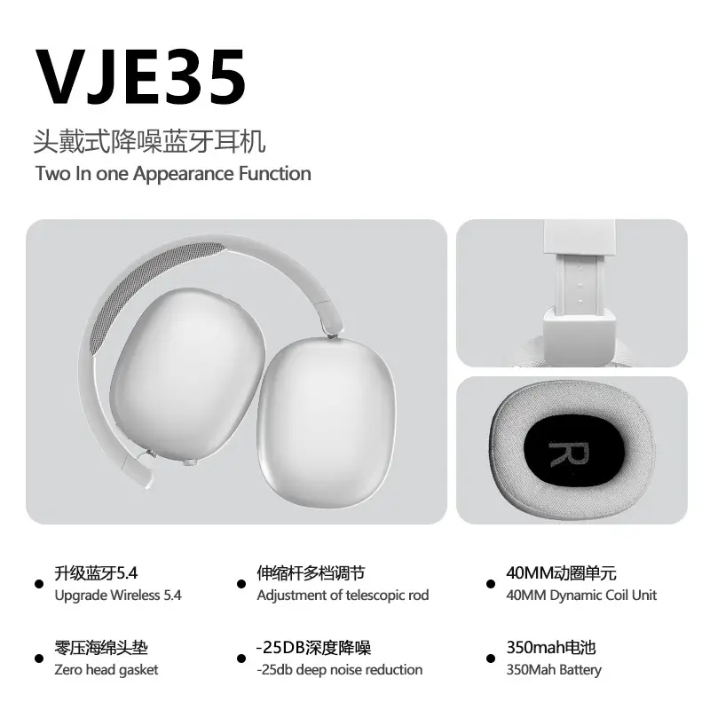 New Vje35 Bluetooth Headset with Noise Cancellation & Foldable Design - Image 7