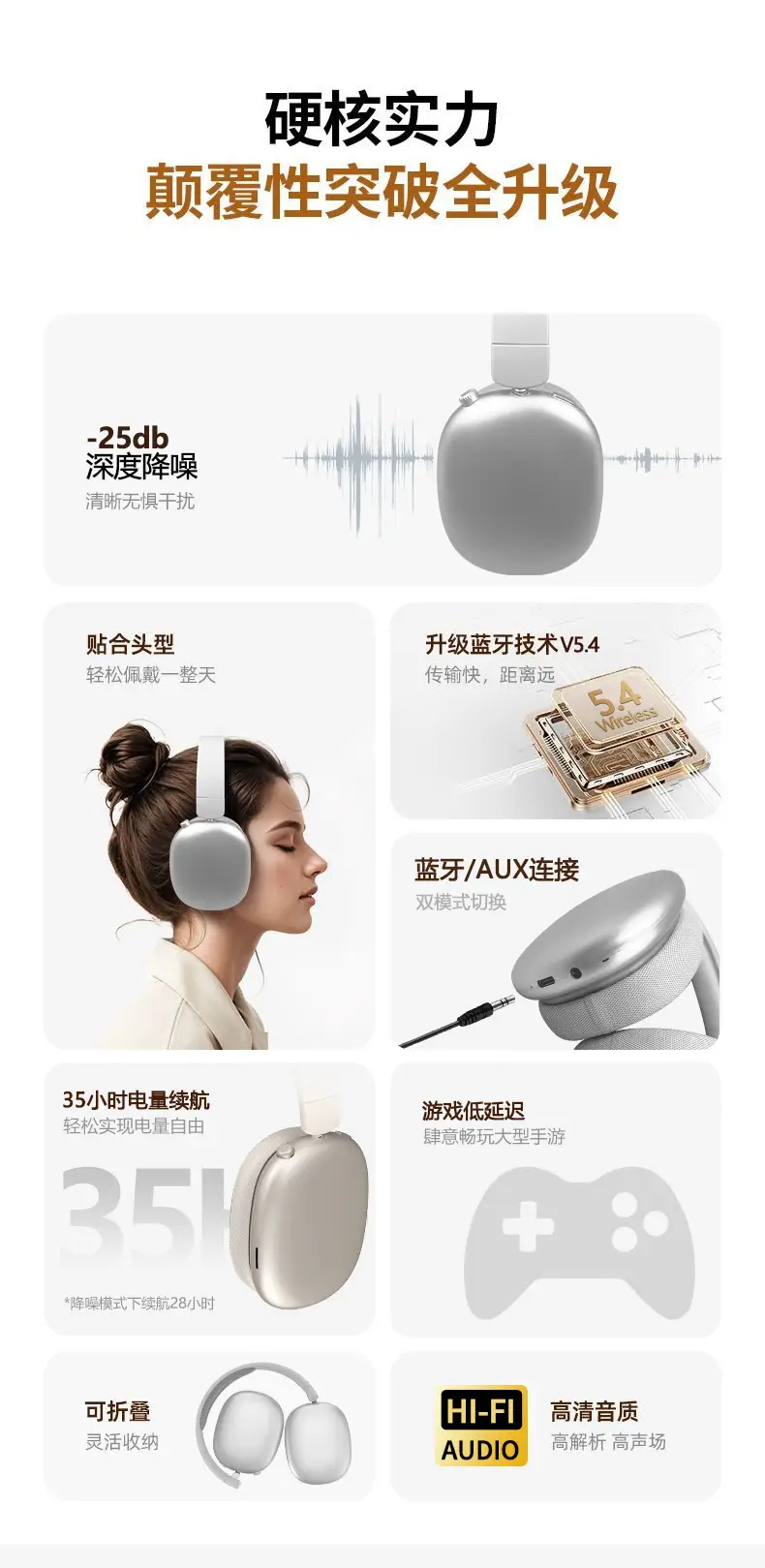 New Vje35 Bluetooth Headset with Noise Cancellation & Foldable Design — feature 6