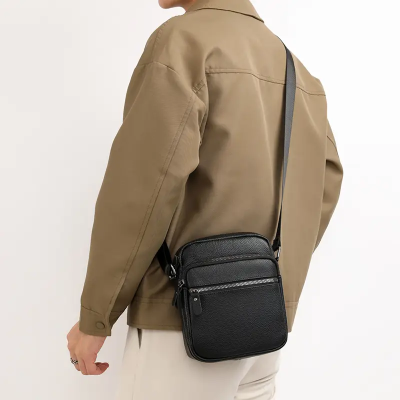 Black Genuine Leather Crossbody Bag for Men - Image 4