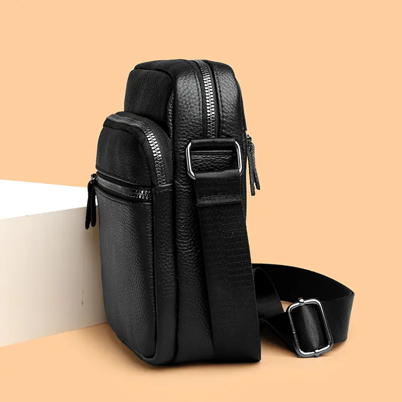 Black Genuine Leather Crossbody Bag for Men - Image 6