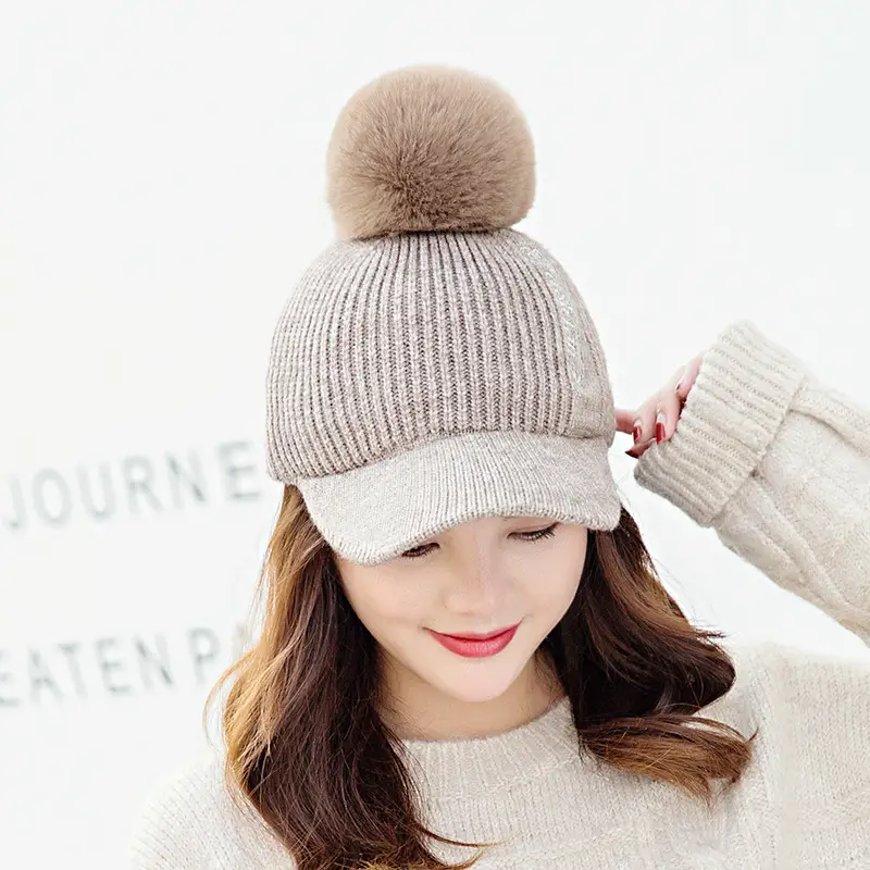 Korean Style Fur Knitted Baseball Cap for Women Winter Warm - Image 18