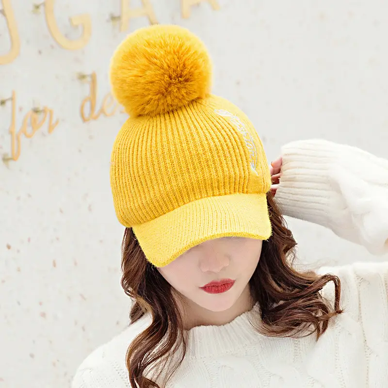 Korean Style Fur Knitted Baseball Cap for Women Winter Warm - Image 19
