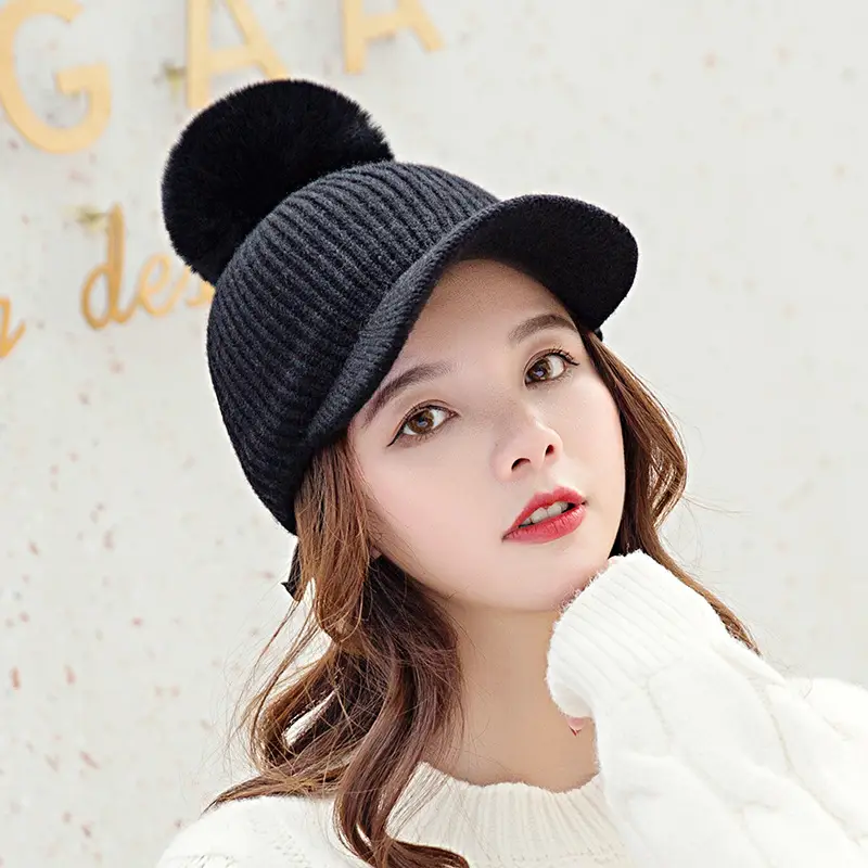 Korean Style Fur Knitted Baseball Cap for Women Winter Warm - Image 20