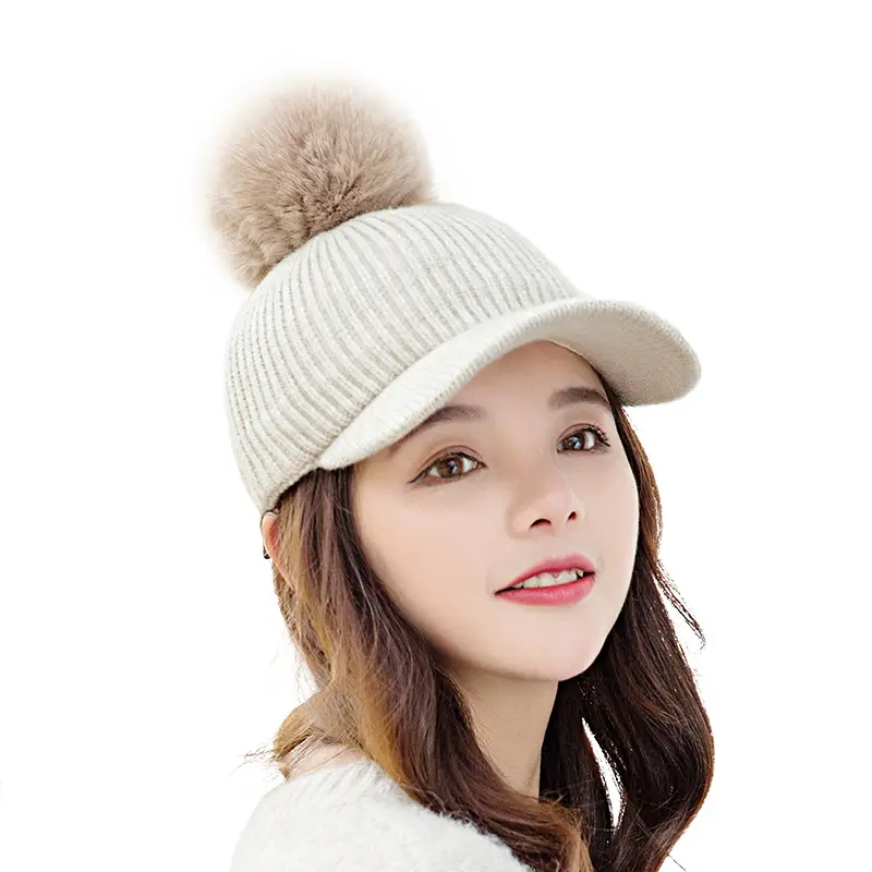 Korean Style Fur Knitted Baseball Cap for Women Winter Warm - Image 21