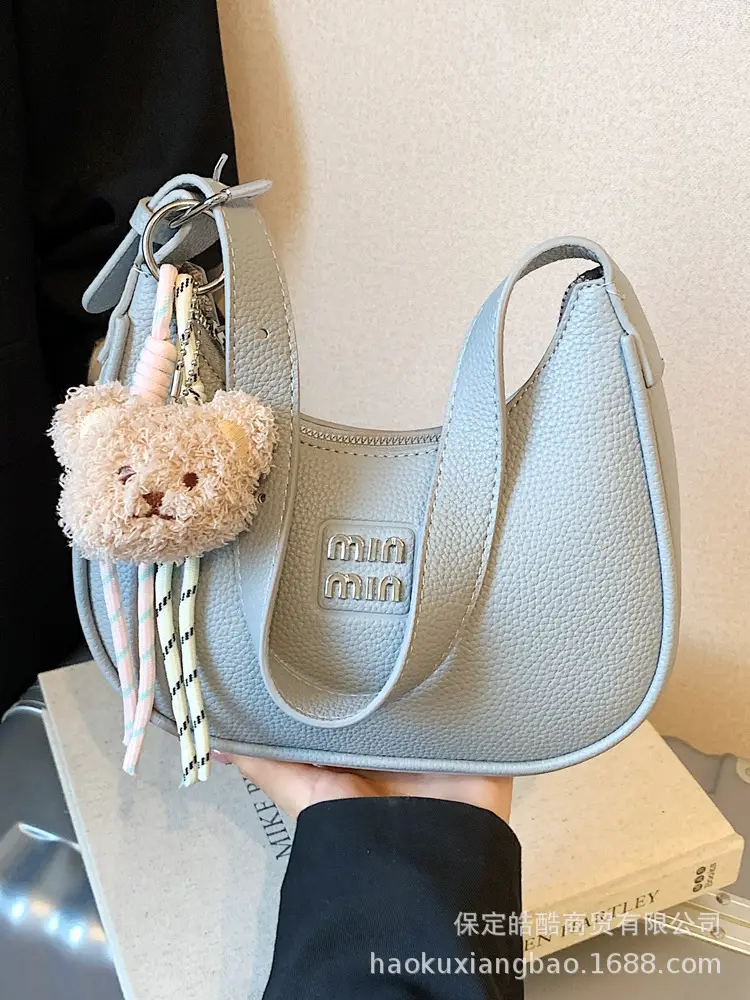 Women's Cream Shoulder Bag with Bear Charm - Image 2