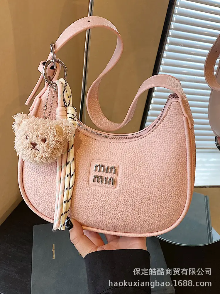Women's Cream Shoulder Bag with Bear Charm - Image 3
