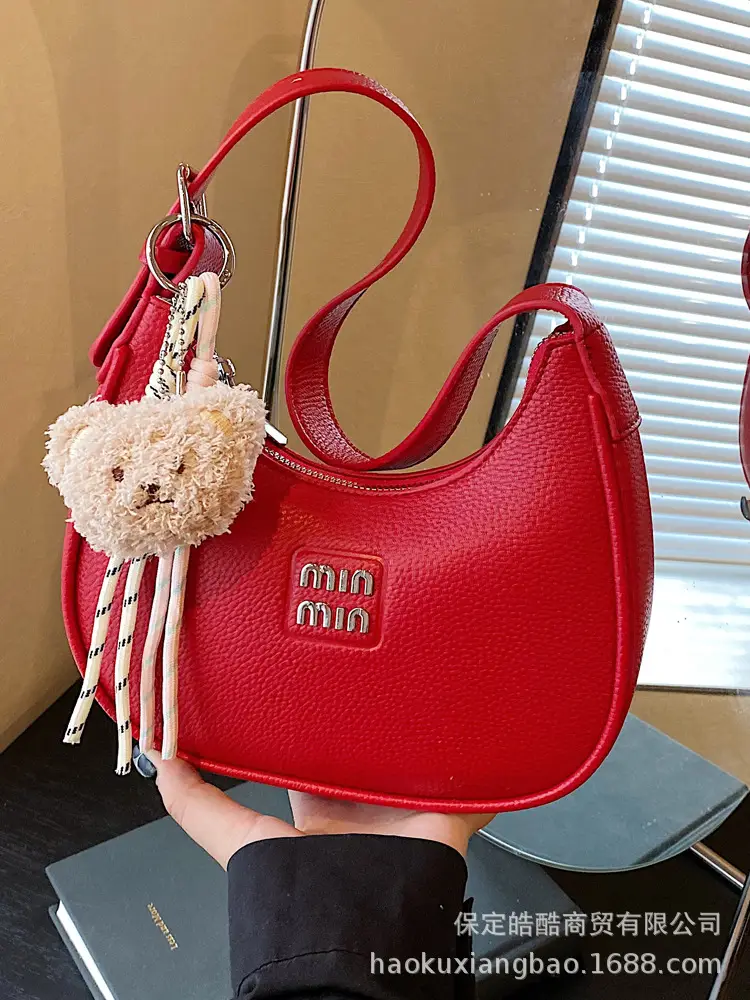 Women's Cream Shoulder Bag with Bear Charm - Image 5
