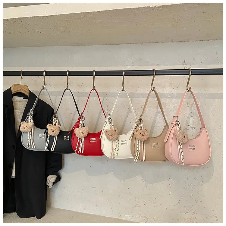 Women's Cream Shoulder Bag with Bear Charm — feature 1