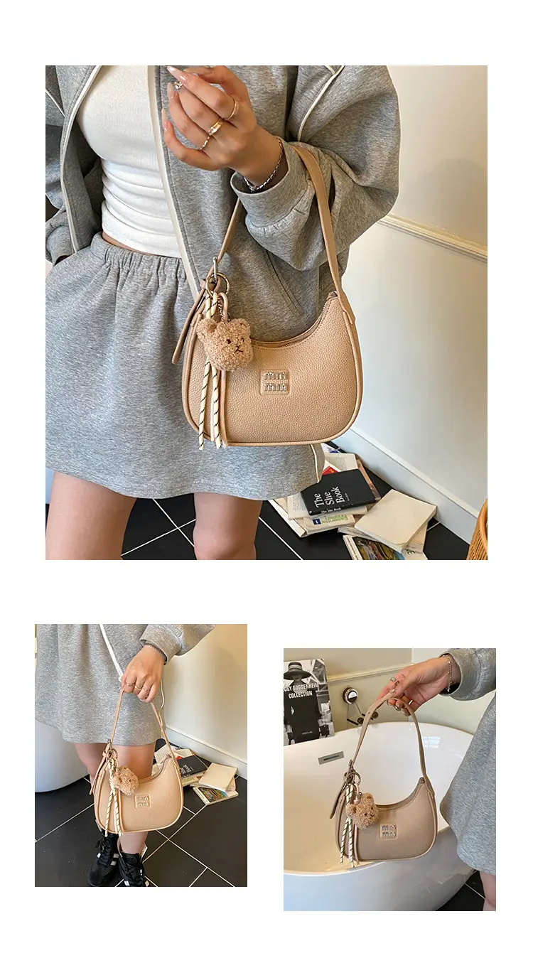 Women's Cream Shoulder Bag with Bear Charm — feature 12