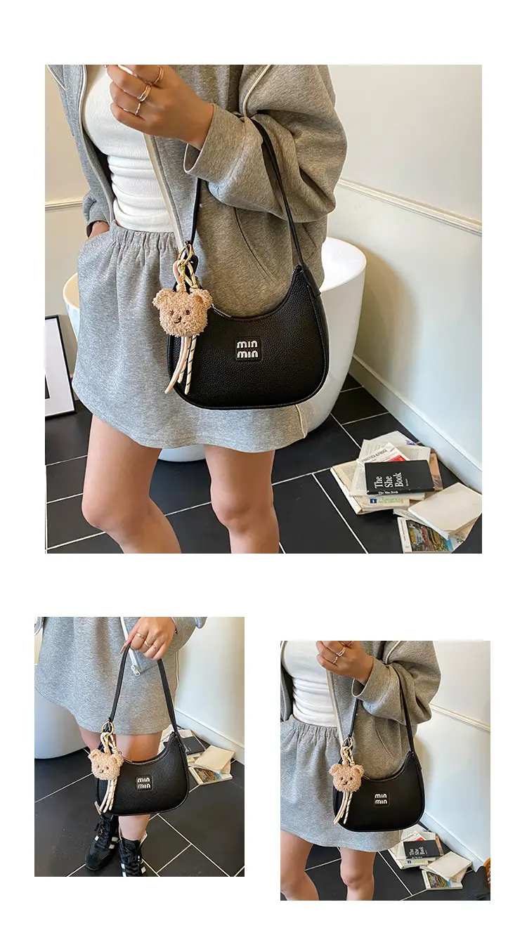 Women's Cream Shoulder Bag with Bear Charm — feature 13