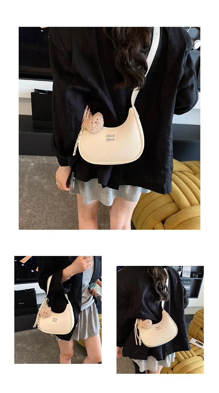 Women's Cream Shoulder Bag with Bear Charm — feature 14