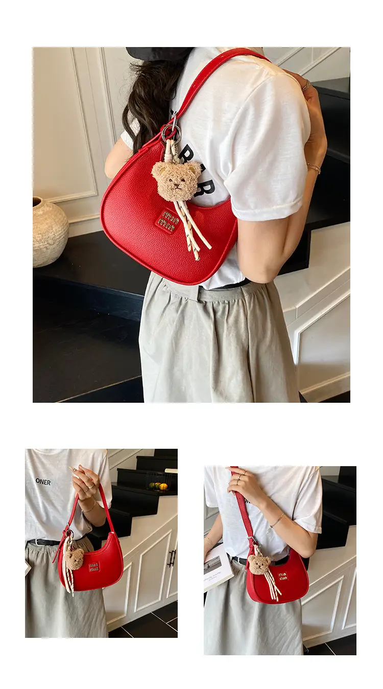 Women's Cream Shoulder Bag with Bear Charm — feature 15