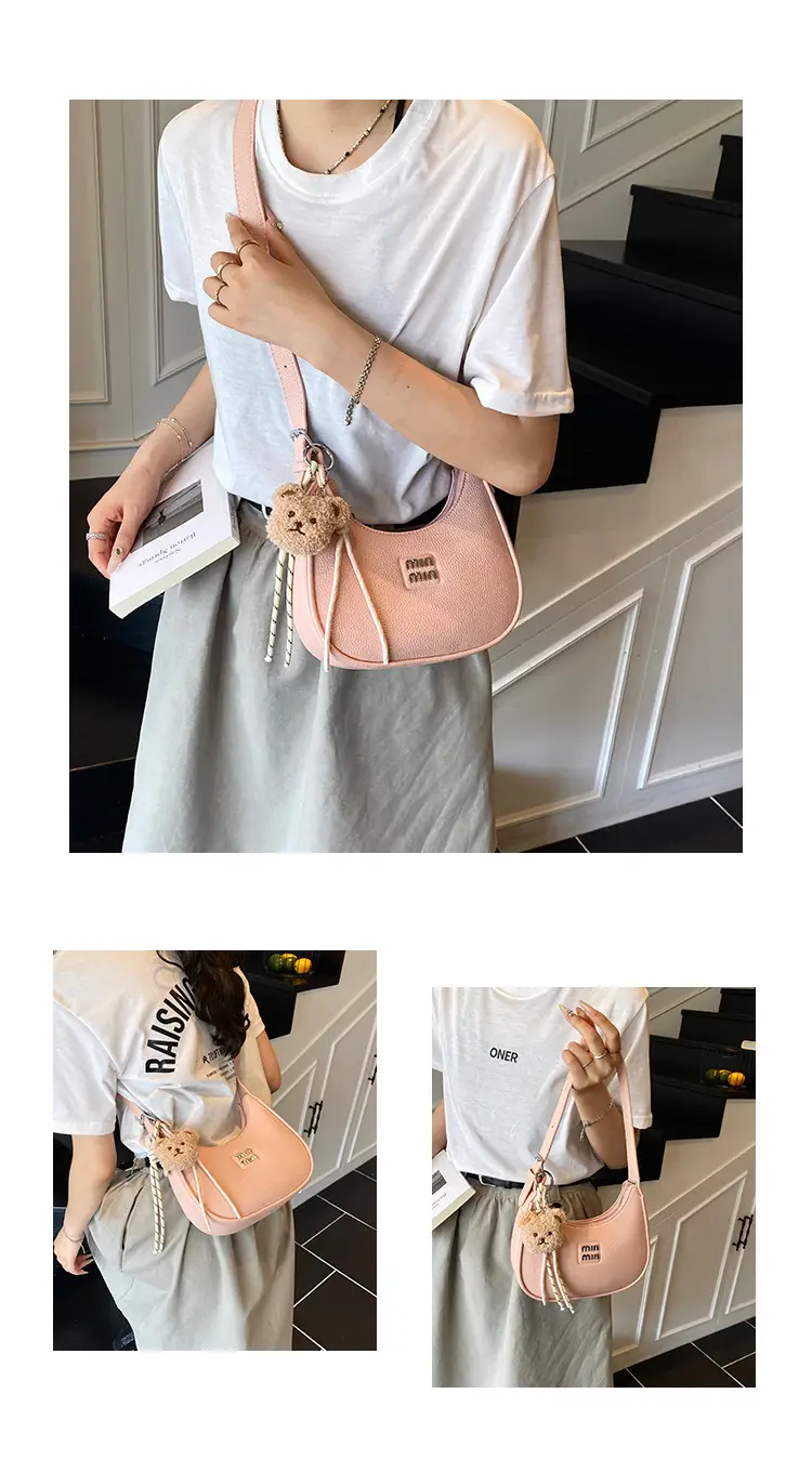 Women's Cream Shoulder Bag with Bear Charm — feature 16