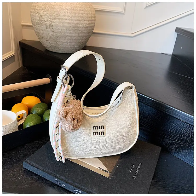 Women's Cream Shoulder Bag with Bear Charm — feature 18