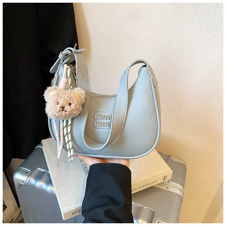 Women's Cream Shoulder Bag with Bear Charm — feature 19