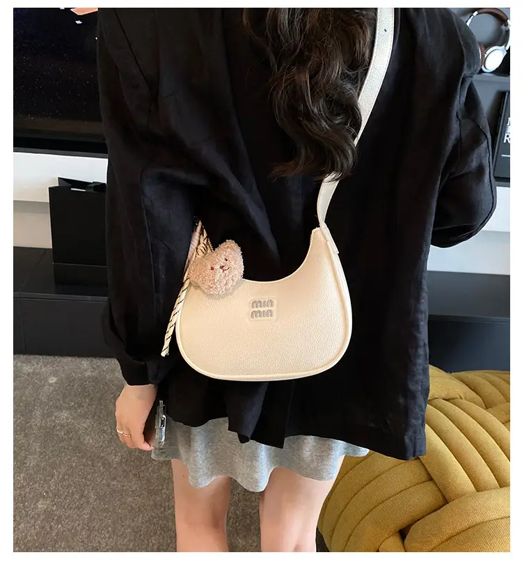 Women's Cream Shoulder Bag with Bear Charm — feature 2