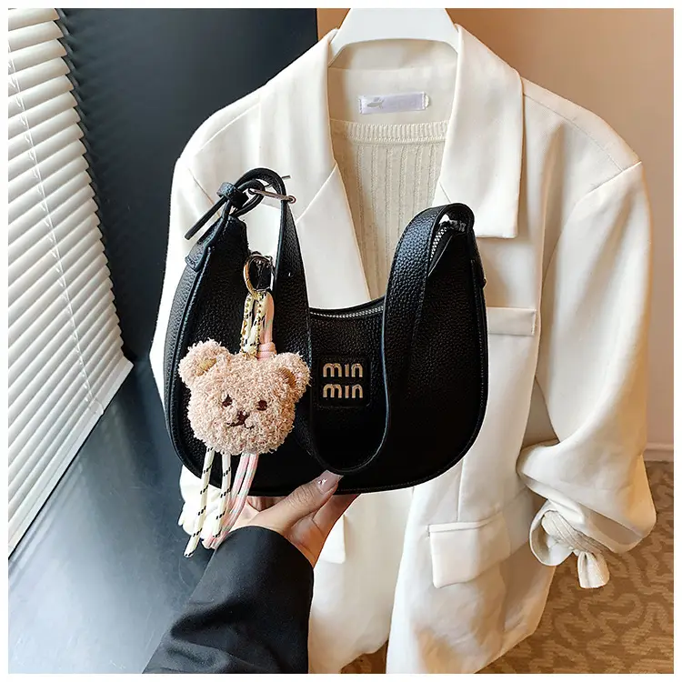 Women's Cream Shoulder Bag with Bear Charm — feature 21