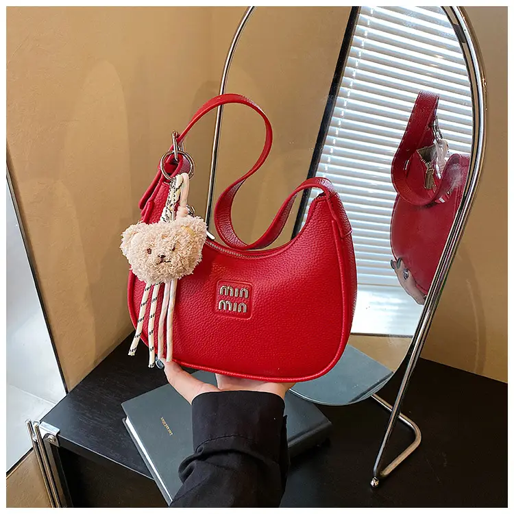 Women's Cream Shoulder Bag with Bear Charm — feature 24