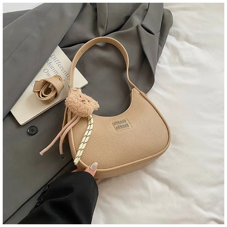 Women's Cream Shoulder Bag with Bear Charm — feature 28