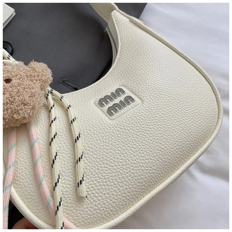 Women's Cream Shoulder Bag with Bear Charm — feature 5