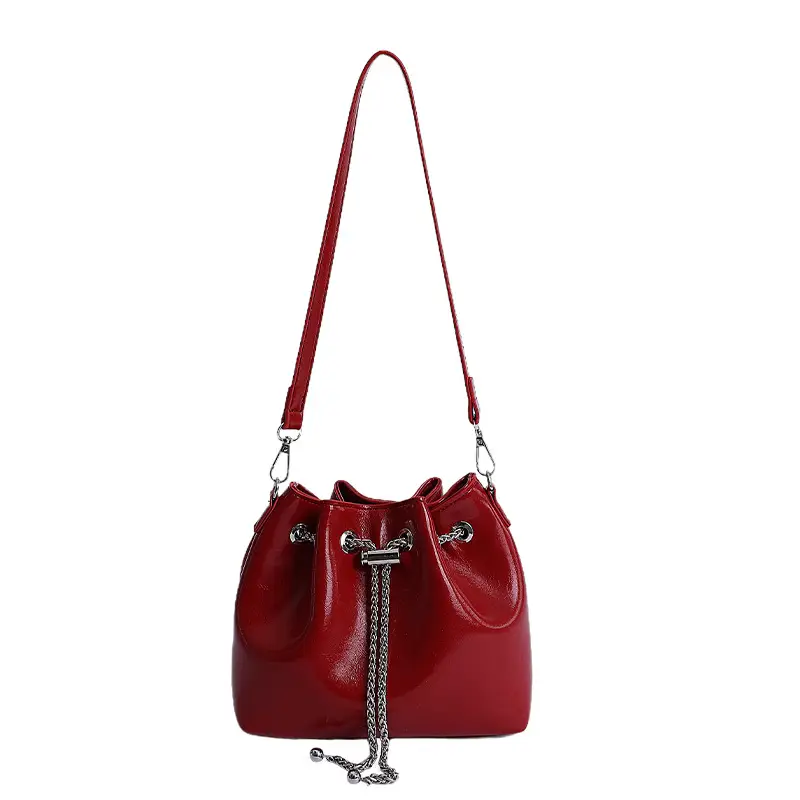 Red Chain Bucket Bag for Women