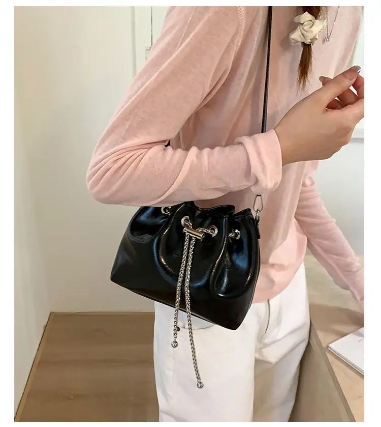 Red Chain Bucket Bag for Women