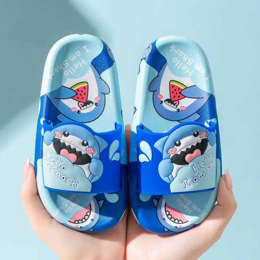 Children's Slippers Cartoon Cute Watermelon Shark Family Indoor Home Non-Slip Outer Wear Summer Baby Bathroom Soft Bottom