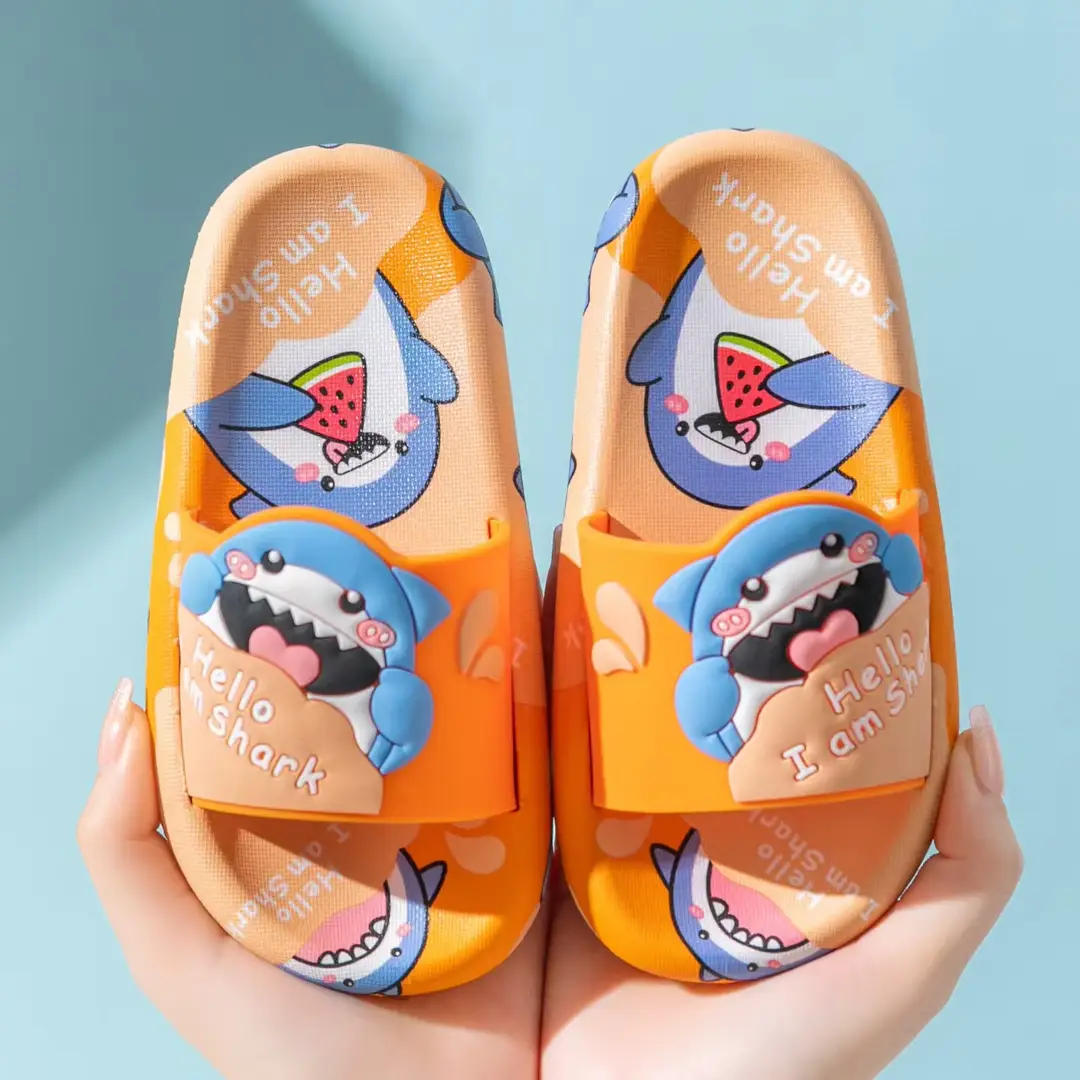 Children's Slippers Cartoon Cute Watermelon Shark Family Indoor Home Non-Slip Outer Wear Summer Baby Bathroom Soft Bottom