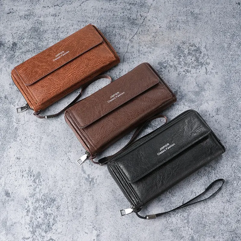 Cross-Border Men's Wallet Pu Multi-Card Slot Casual Long Wallet New Large-Capacity Clutch Bag Mobile Phone Coin Purse for Men