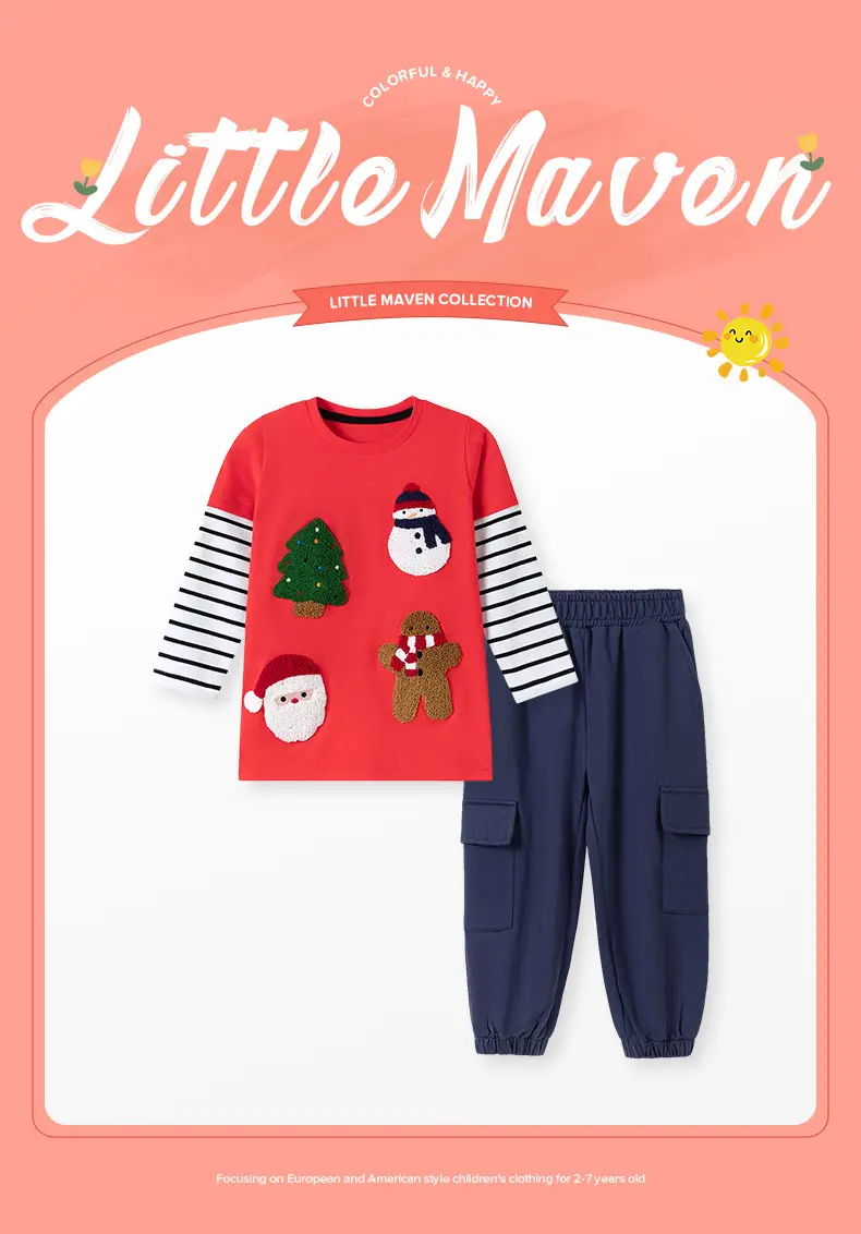 Christmas Boys T-Shirt Red Cotton Cartoon Print — feature 3