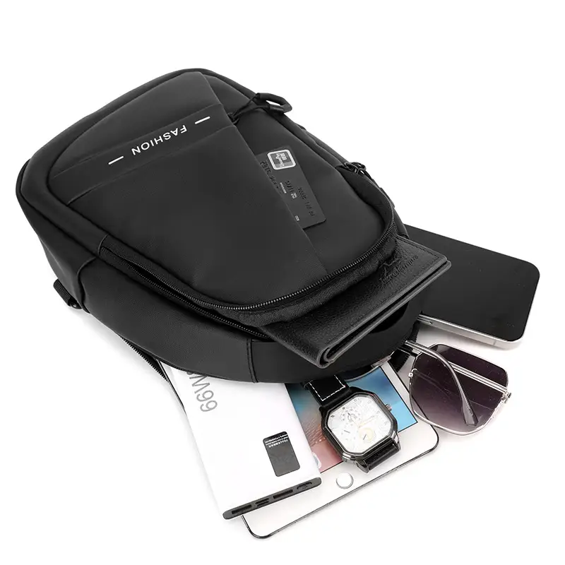 Men Grey Leather Crossbody Bag Travel Commute Luggage