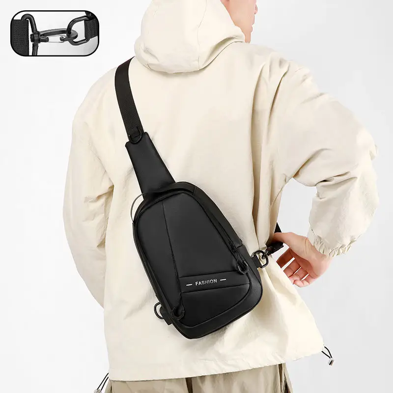 Men Grey Leather Crossbody Bag Travel Commute Luggage