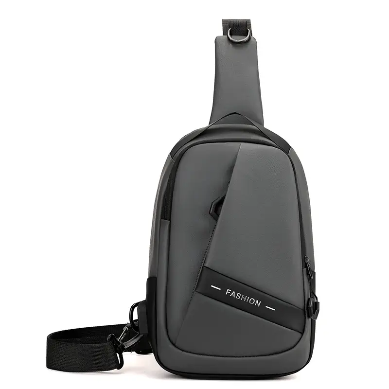 Men Grey Leather Crossbody Bag Travel Commute Luggage