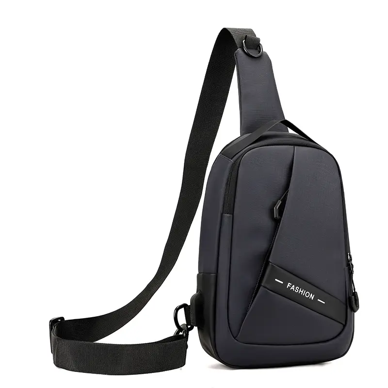 Men Grey Leather Crossbody Bag Travel Commute Luggage