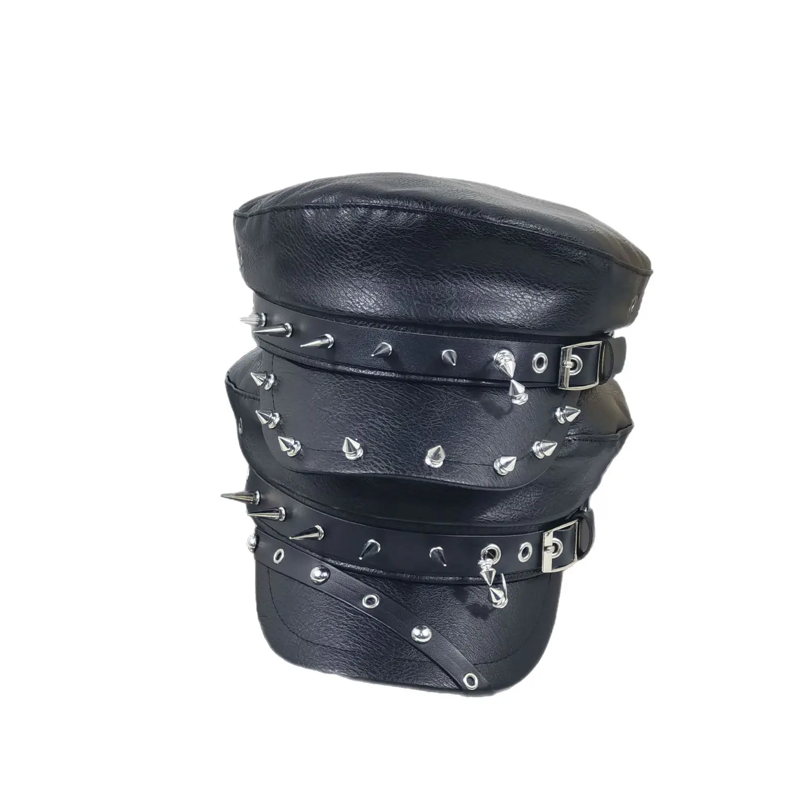 Women's Black Leather Skull Hat with Wide Brim - Image 12